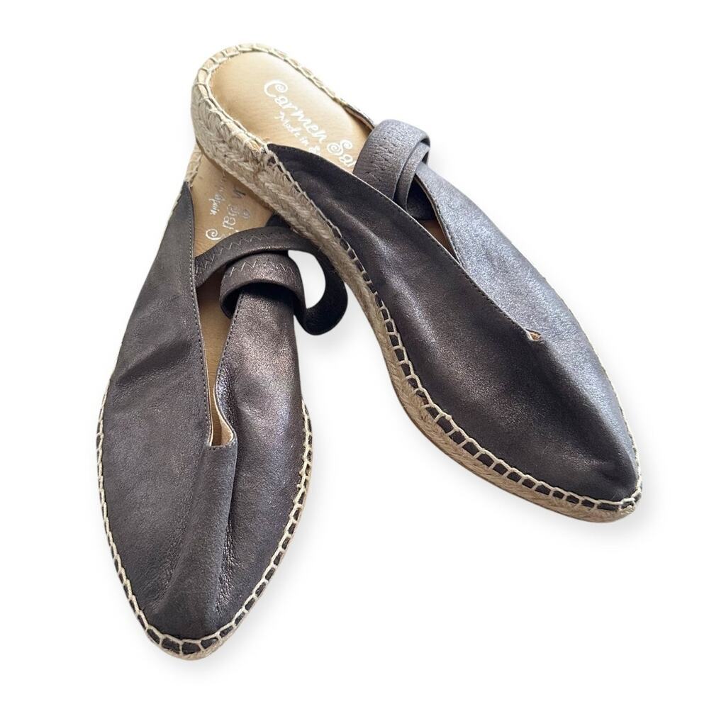 Carmen Saiz Leather Pointed Toe Espadrille Sandals Shoes Gray Women 36